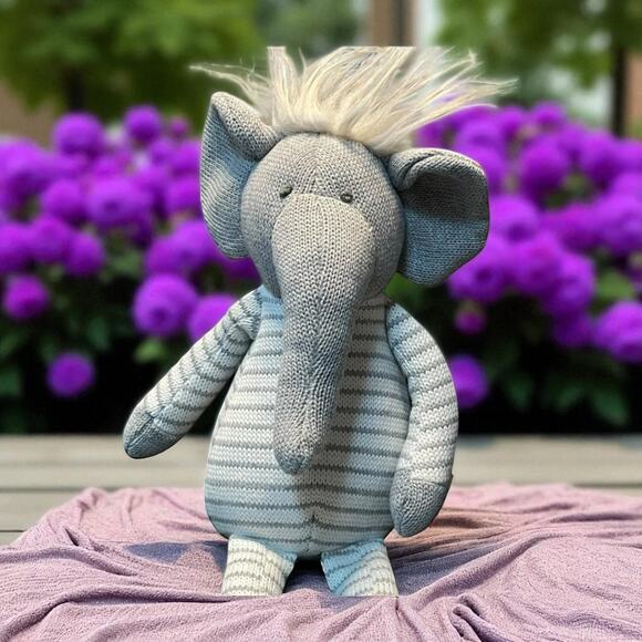 MudPie Plush Knit Elephant Doll Nursery Decor Baby Shower Gift Stripe Safari 15" - Picture 12 of 12